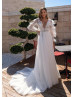 Beaded Ivory Feather Tulle V Back Wedding Dress